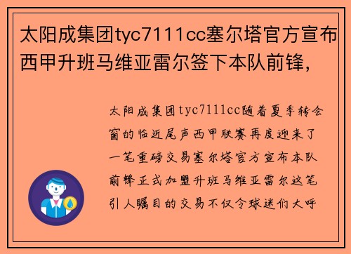 太阳成集团tyc7111cc塞尔塔官方宣布西甲升班马维亚雷尔签下本队前锋，或将有望冲击联赛前四 - 副本